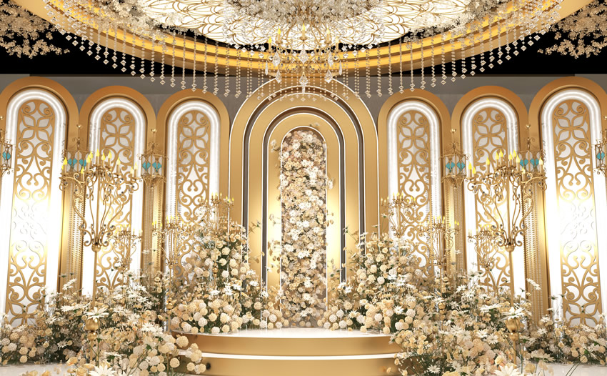 费县香槟色调婚礼堂效果展示